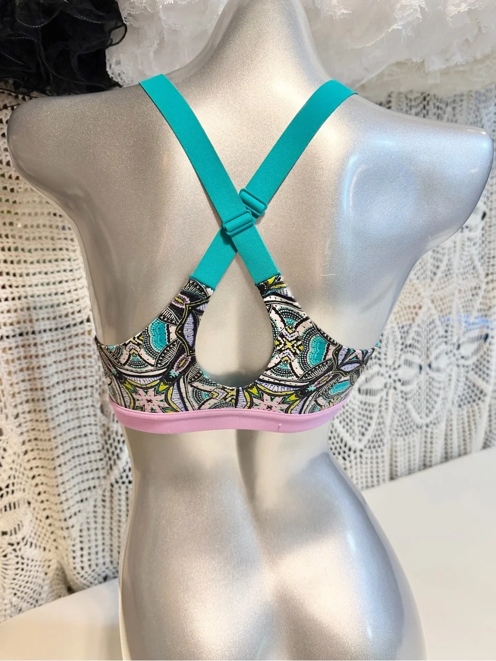 Victoria’s Secret VSX Sport bra 34B athletic swim top bralette cross back teal